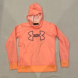 Women’s coral/peach under armor cold gear sweatshirt with hoodie